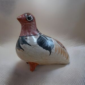Signed Talavera Pottery Long Bird Figurine Mexican Folk Art Hand-Painted Ceramic